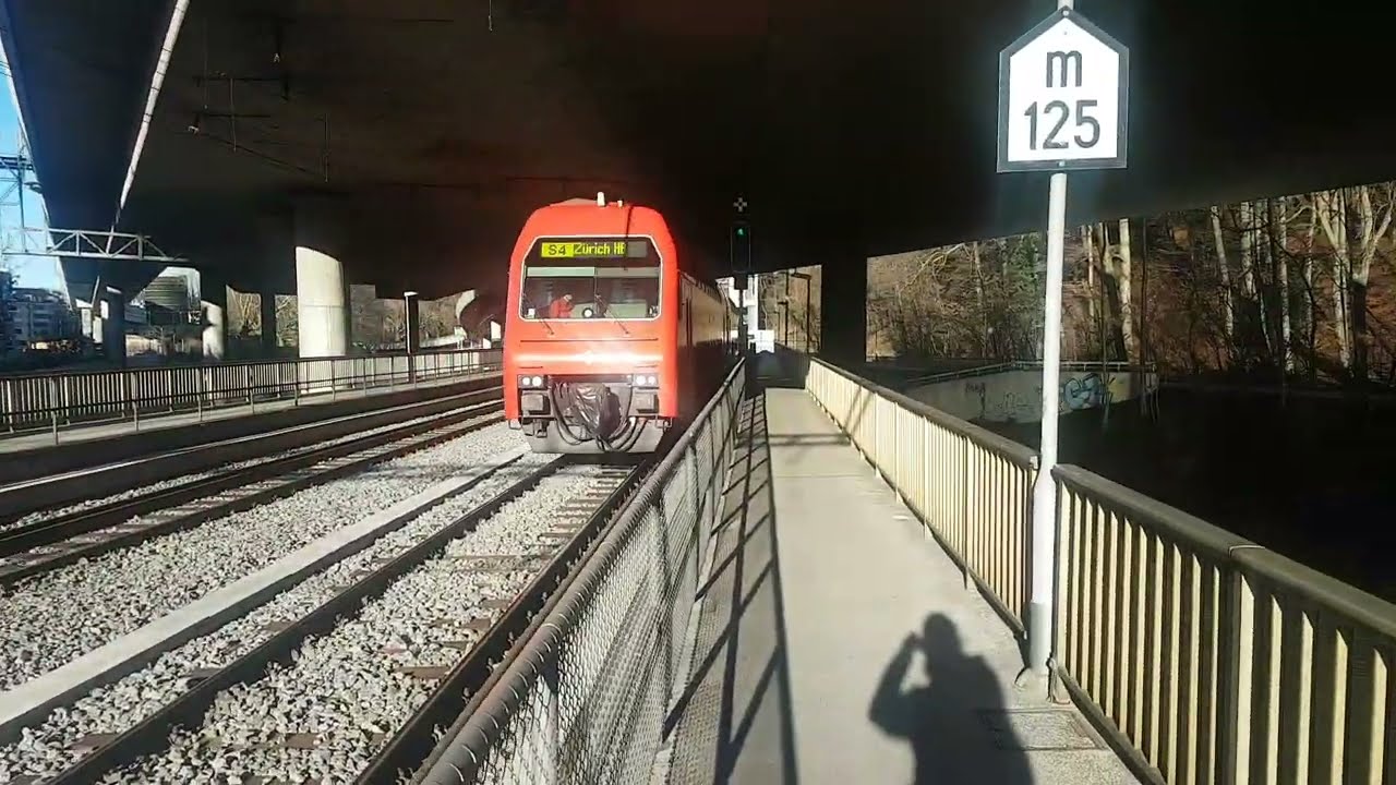 Ein SZU Re 450 DPZ beim Halt in Zürich, Giesshübel.