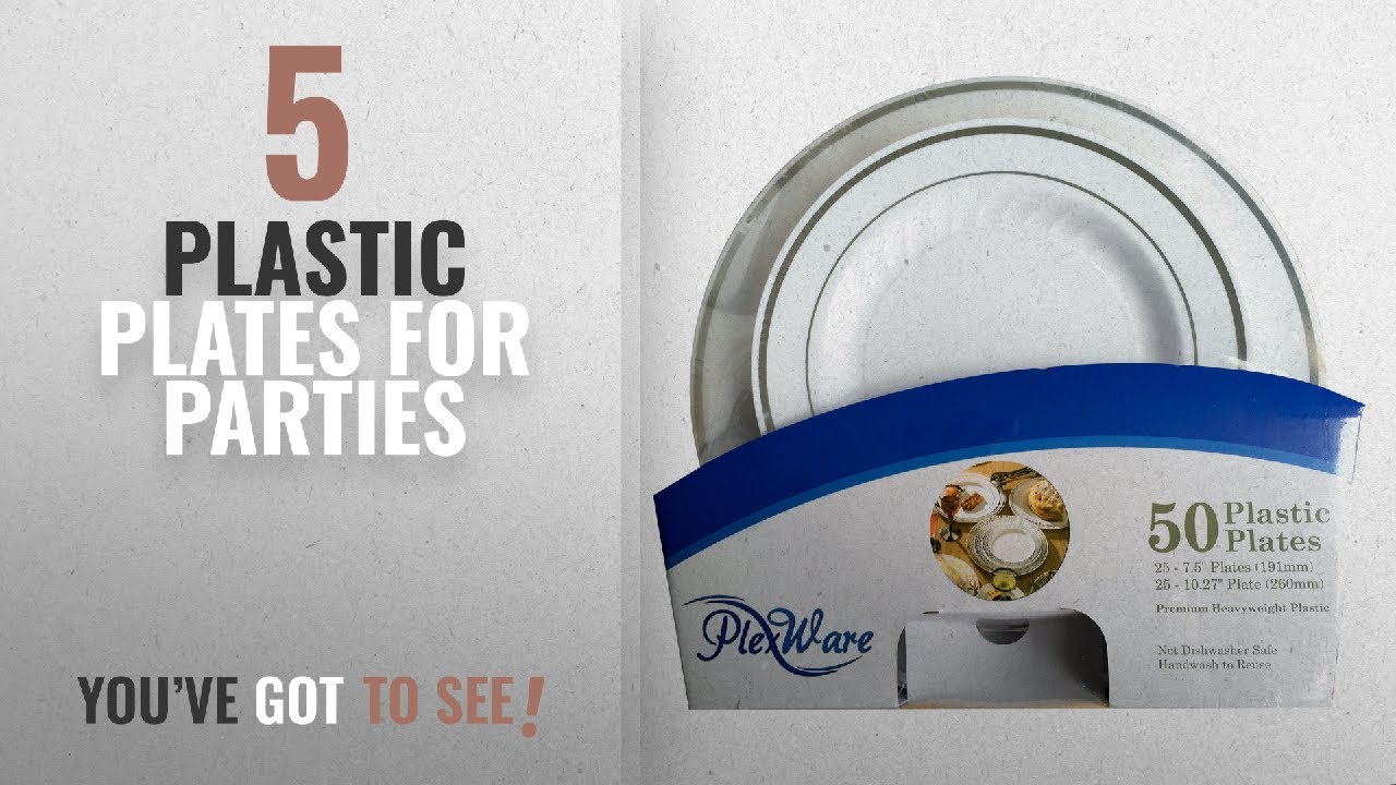 Best Plastic Plates For Parties [2018]: Plexware Plastic Plates, Silver Rim with Ridges, 25-7.5
