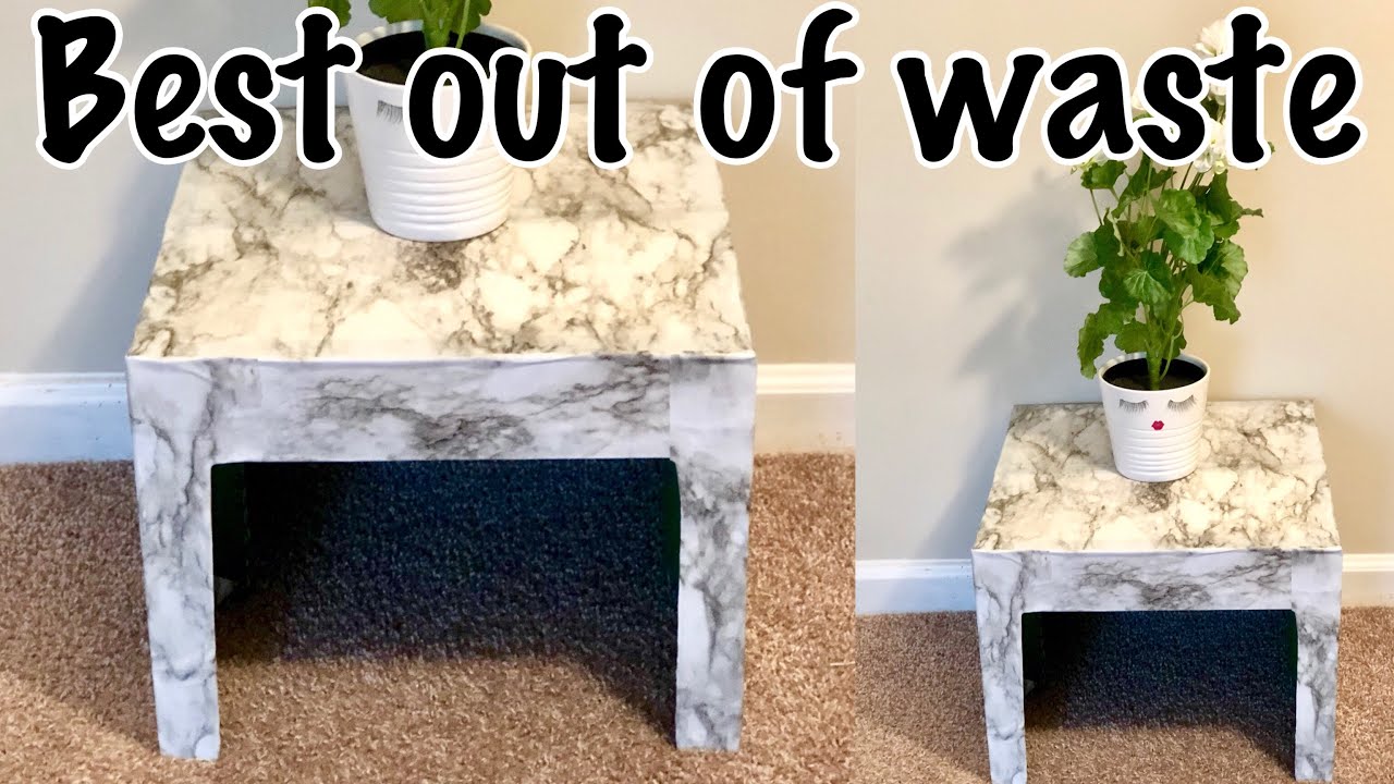 BEST OUT OF WASTE / CARDBOARD CRAFT EASY / DIY SIDE TABLE /  HOME DECOR / CARDBOARD TABLE