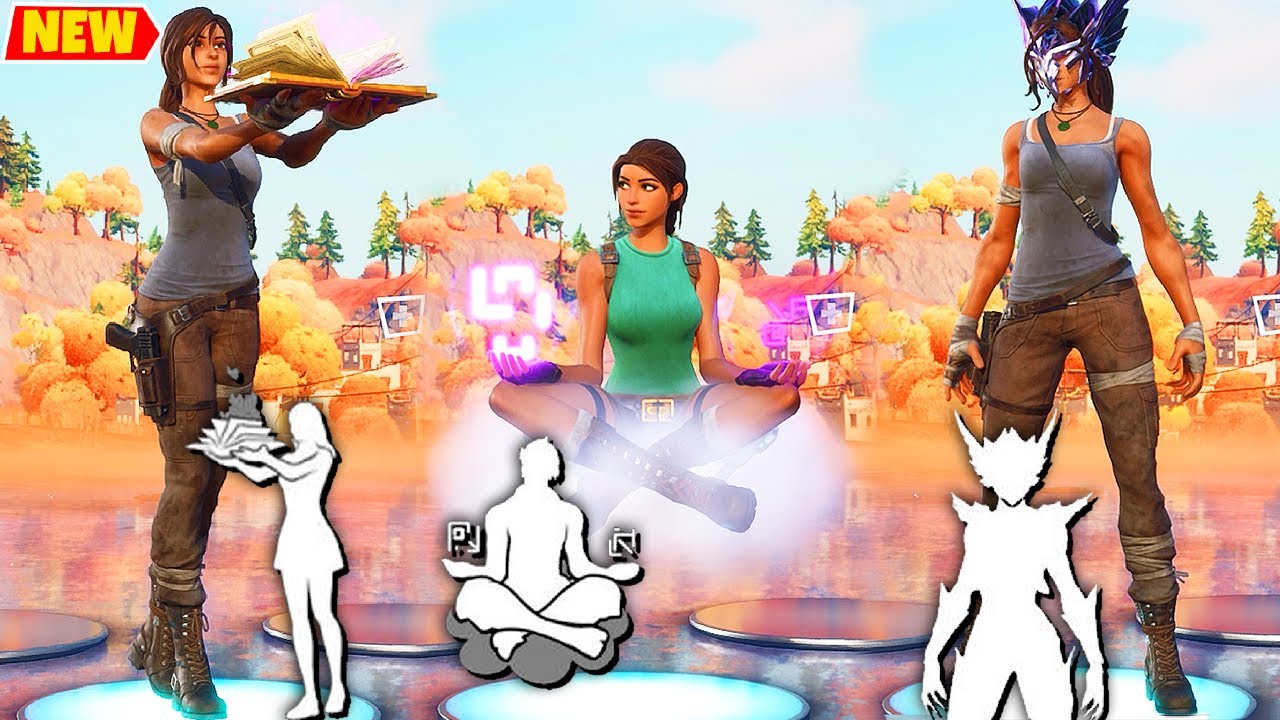 Lara Croft Fortnite Skin doing All Built-In Dances and Emotes!.. (incl. New Season 6 built-in)