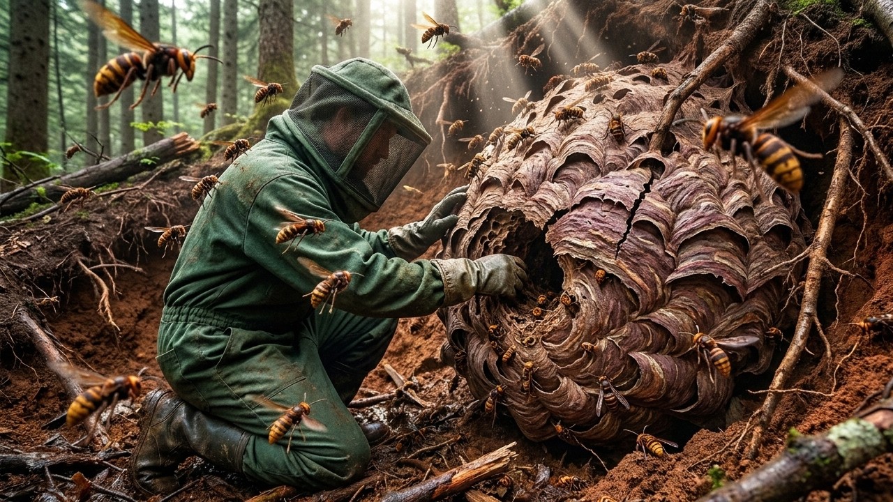 Wild Hornet Nest Excavation and Safe Removal Process #gianthornets #hornethunting