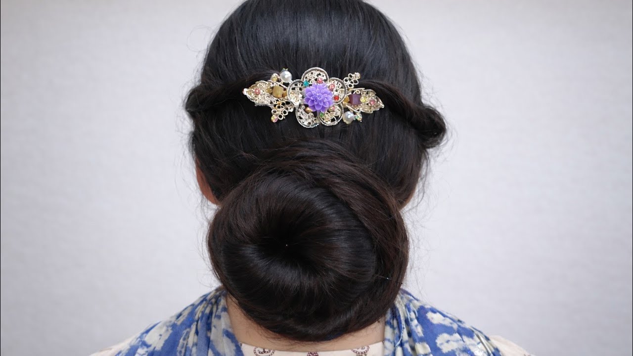 Elegant Low Bun Hairstyle with Floral Hair Clip | Easy & Classy Look