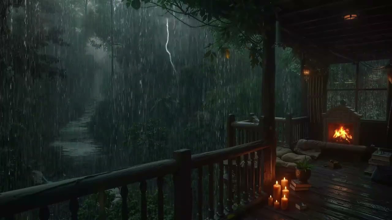 Rainstorm Outside a Warm Cabin | Fireplace Crackling & Rain Sounds for SleepASMR ambience rain 19