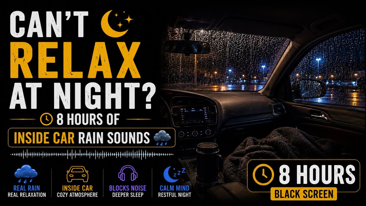 Can’t Relax at Night? 🌙 | 8 Hours of Inside Car Rain Sounds 🌧️ | Black Screen