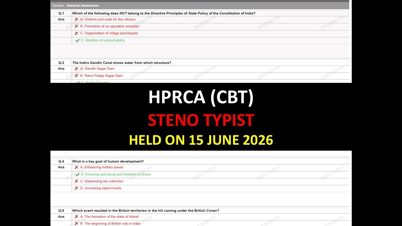 HPRCA STENO TYPIST SOLVED PAPER HELD ON 15 JUNE 2026
