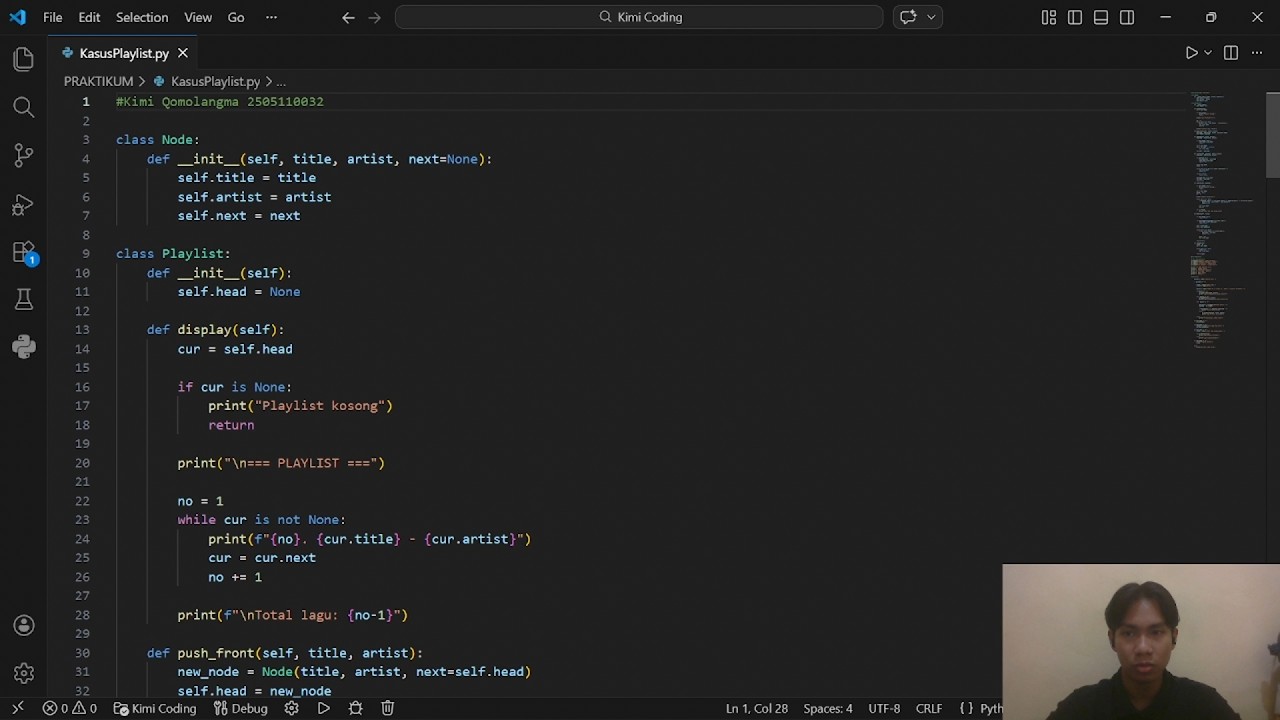Implementasi Konsep Linked List pada Sistem Playlist Lagu Menggunakan Python