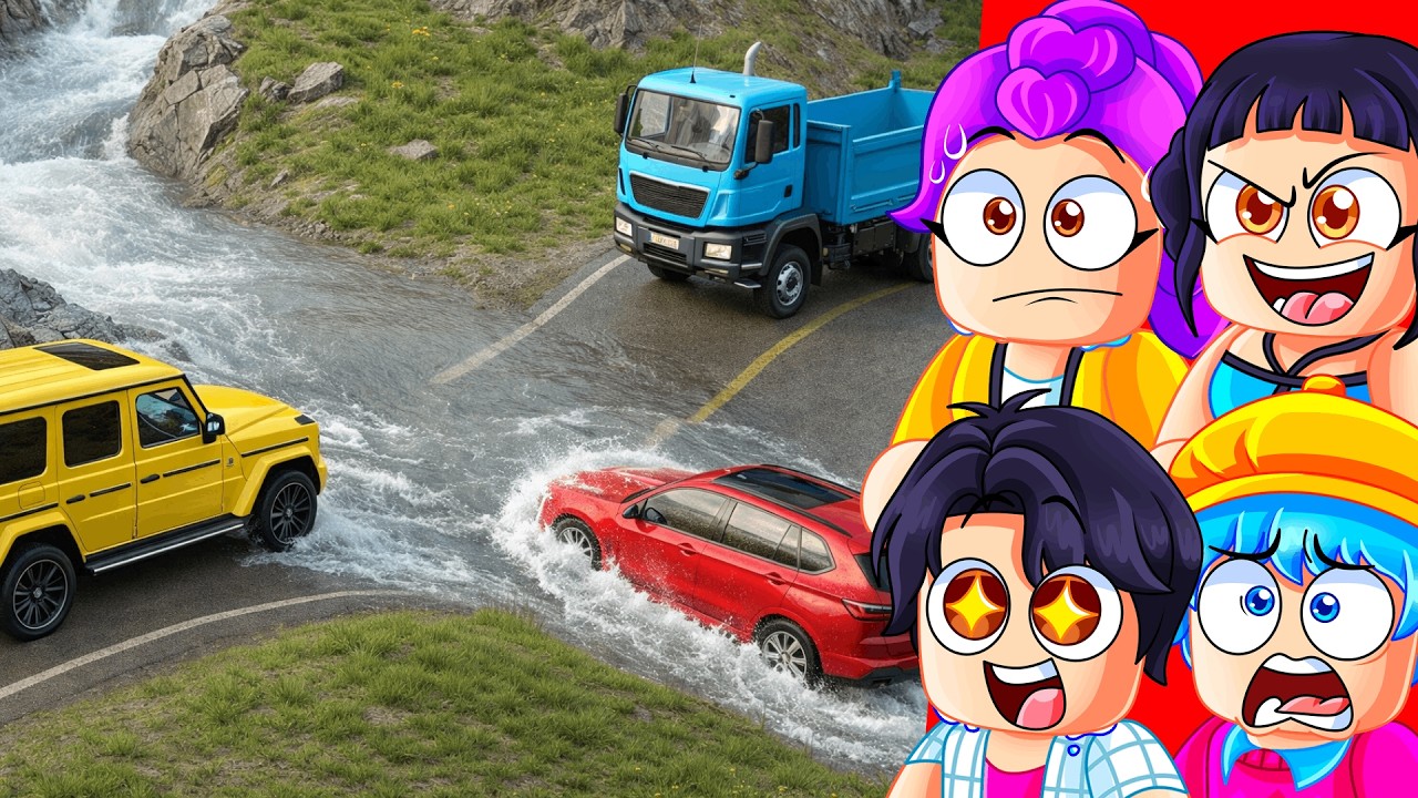 Cars vs Fast Flowing River Challenge in BeamNG Drive!