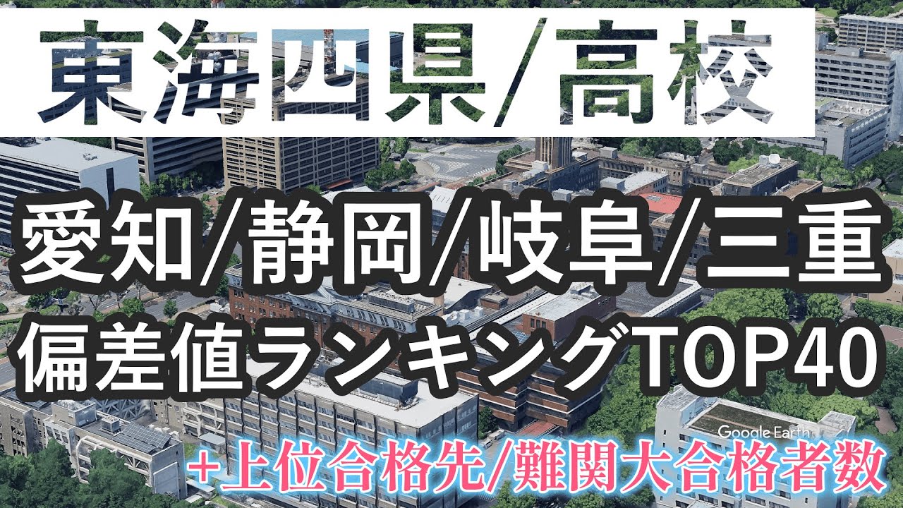 東海四県(愛知/静岡/岐阜/三重)高校偏差値ランキングトップ40
