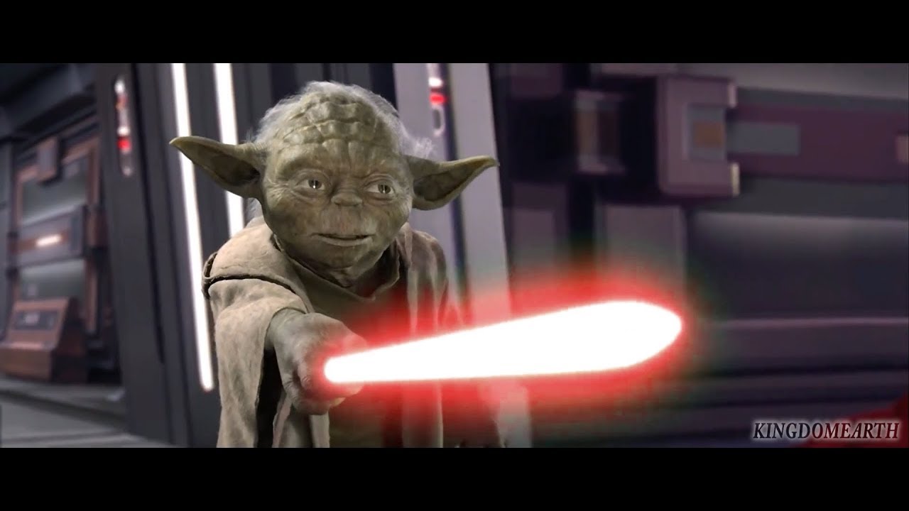 Red lightsaber Yoda vs blue lightsaber Sidious