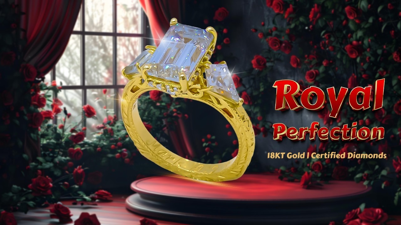 Custom 18K Gold Diamond Ring with Emerald & Kite Cuts | European Shank Design | Hand-Engraved