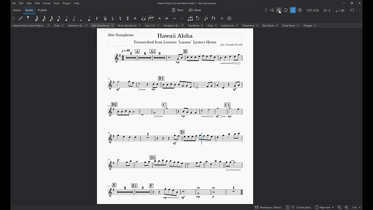 Hawaii Aloha  Alto Saxophone
