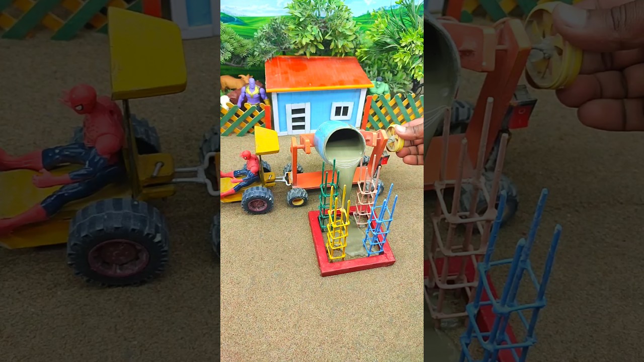 🚜😱 Mini Tractor Making Cement Pillar with Concrete Mixer | Amazing DIY Real Working Machine #shorts