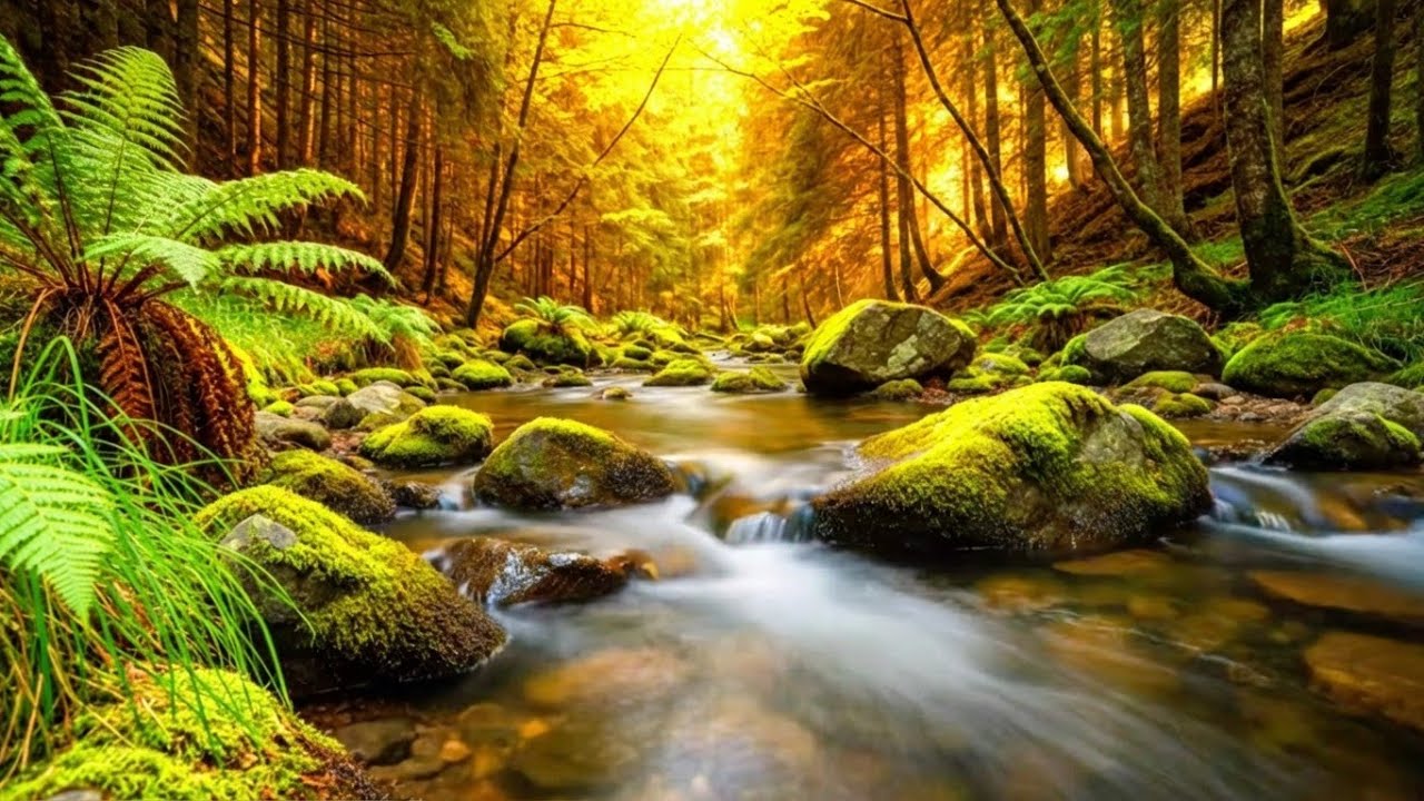 Tranquil Forest River  Smooth Flowing Water  No Birds  Relaxation ASMR