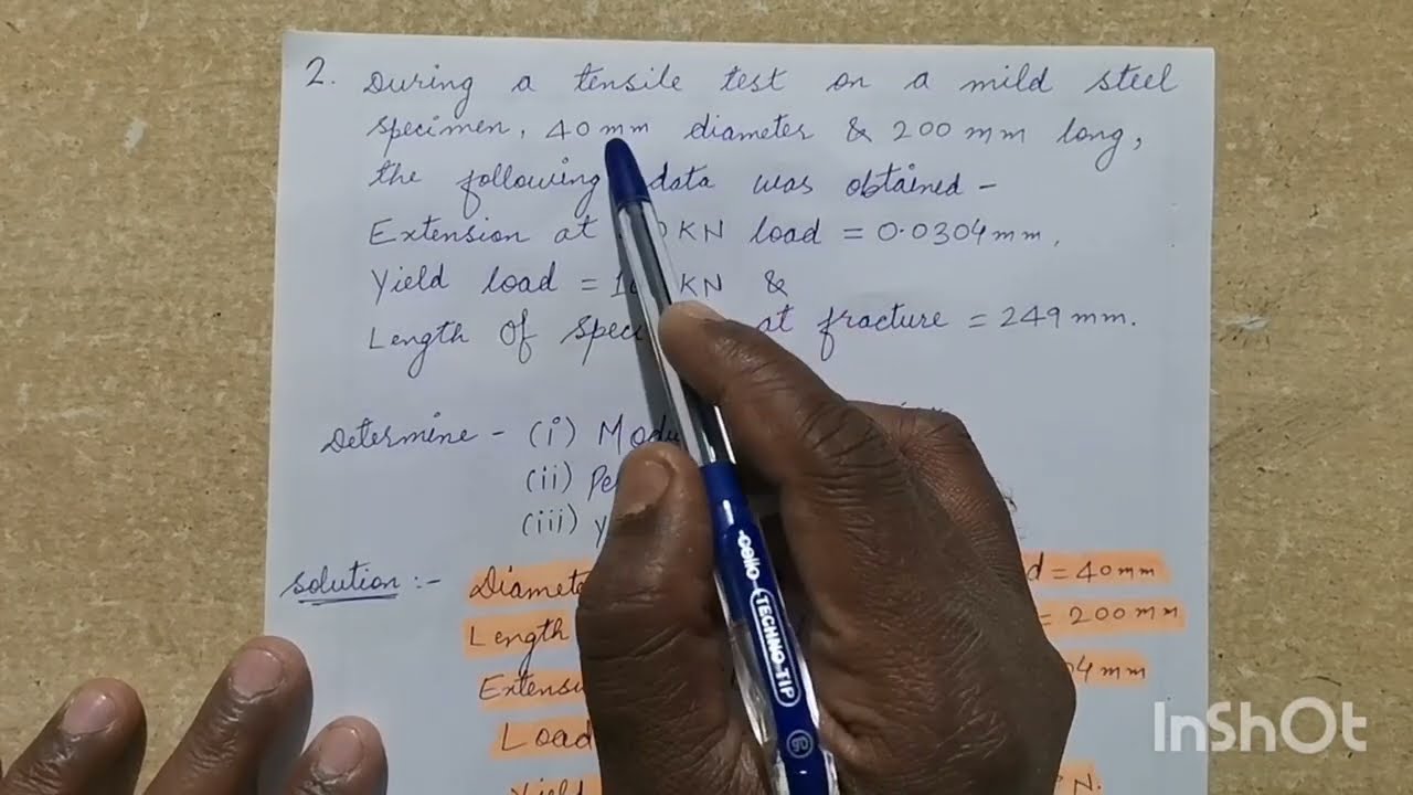 RGPV - SOM :Numerical 2 on Young's Modulus, % Elongation, Yield Point Stress & Ultimate stress.