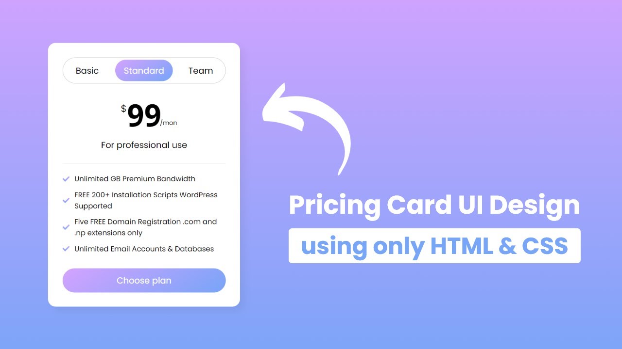 Animated Pricing Card UI Design using only HTML & CSS