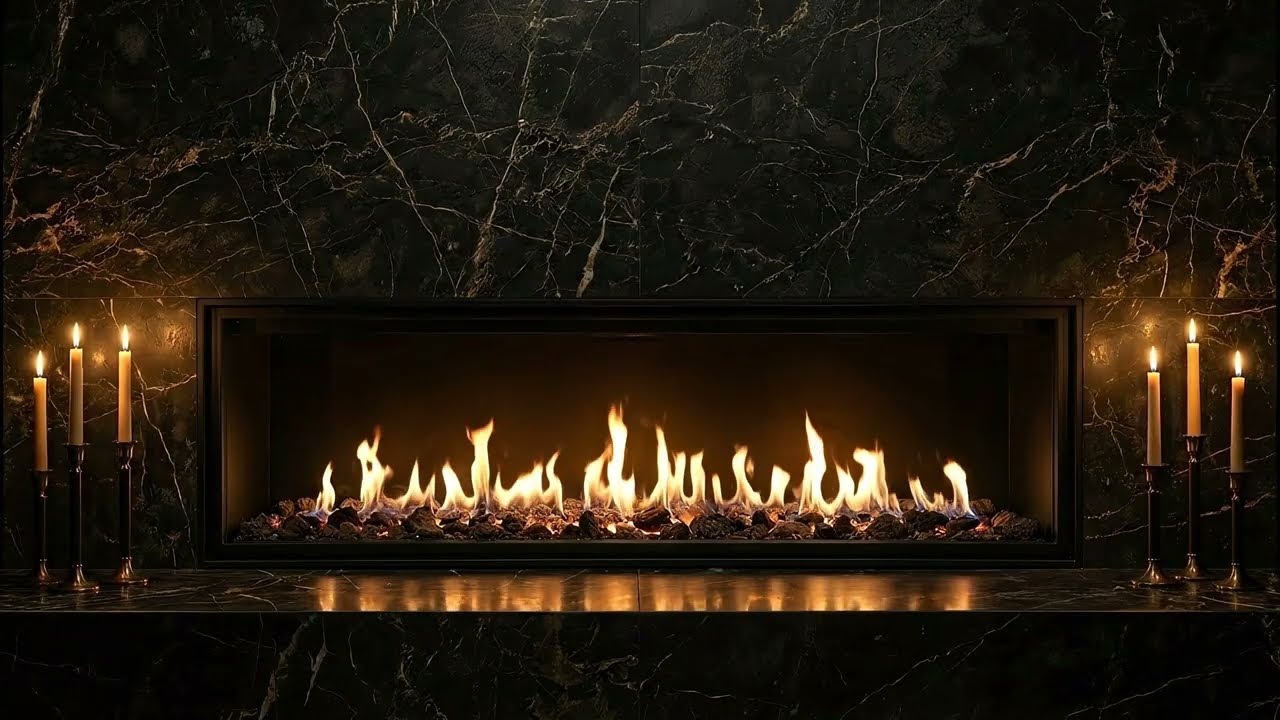 Black Marble Fireplace 🔥 Candlelight Ambience for TV 6 Hours