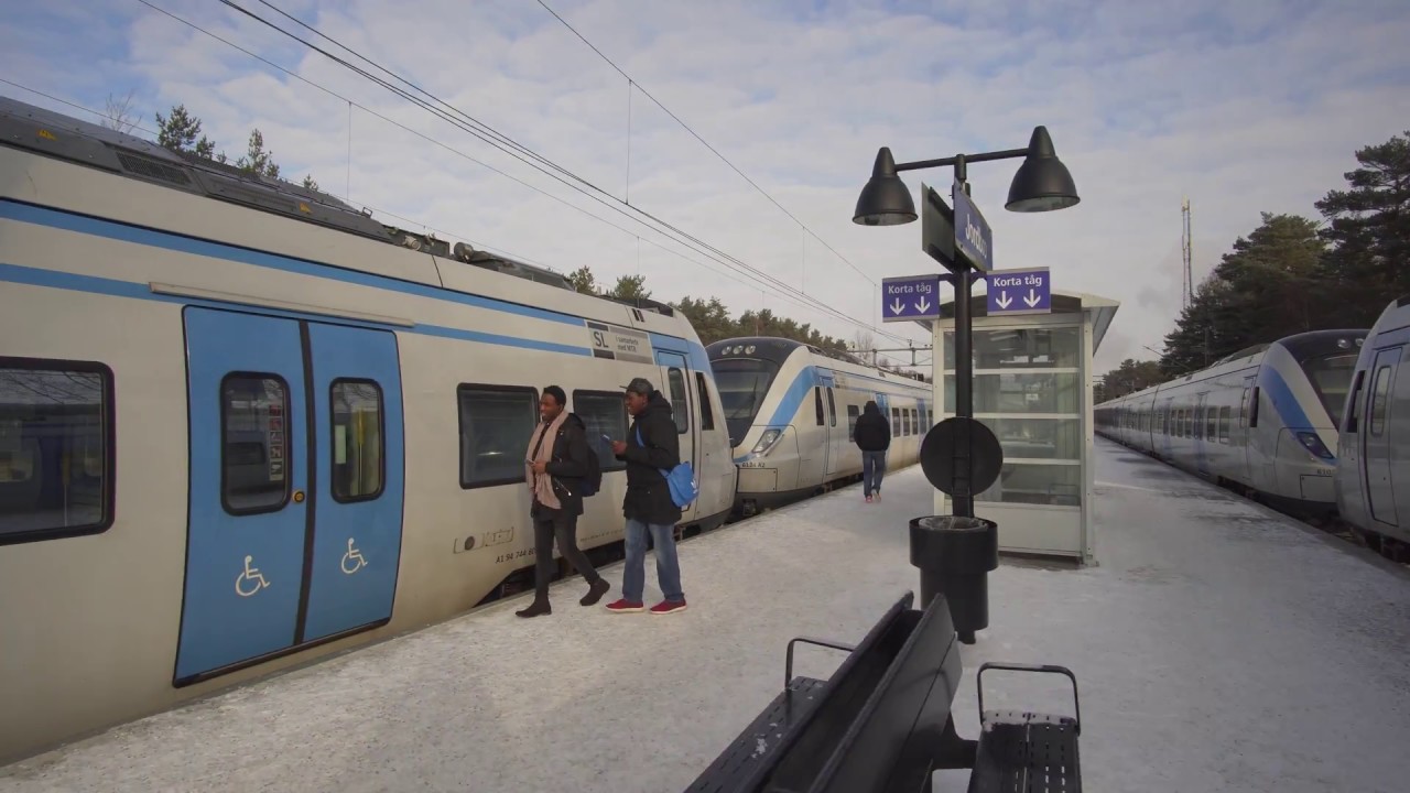 Sweden, winter train ride from Jordbro to Stockholm City