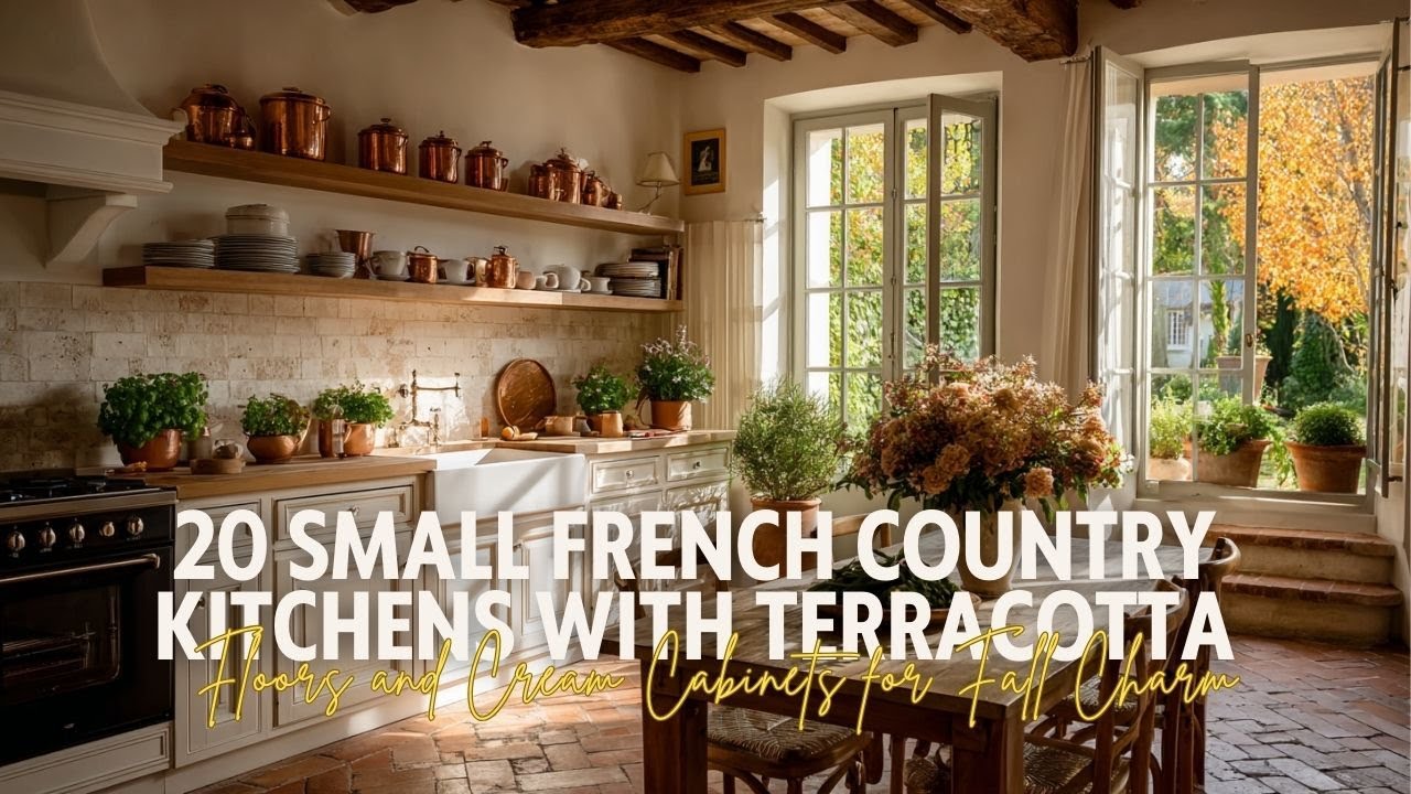 20 Small French Country Kitchens with Terracotta Floors and Cream Cabinets for Fall Charm