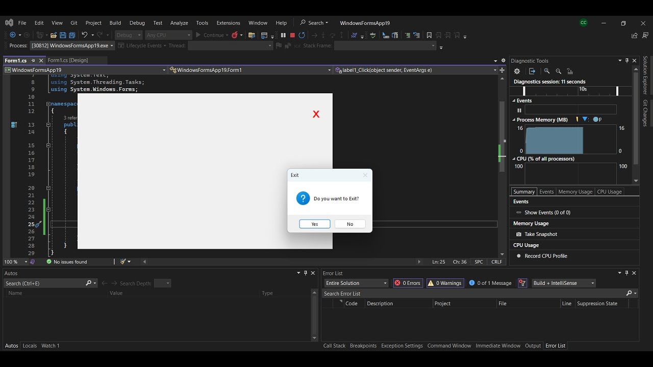 MessageBox Exit button visual studio windows form application 2022