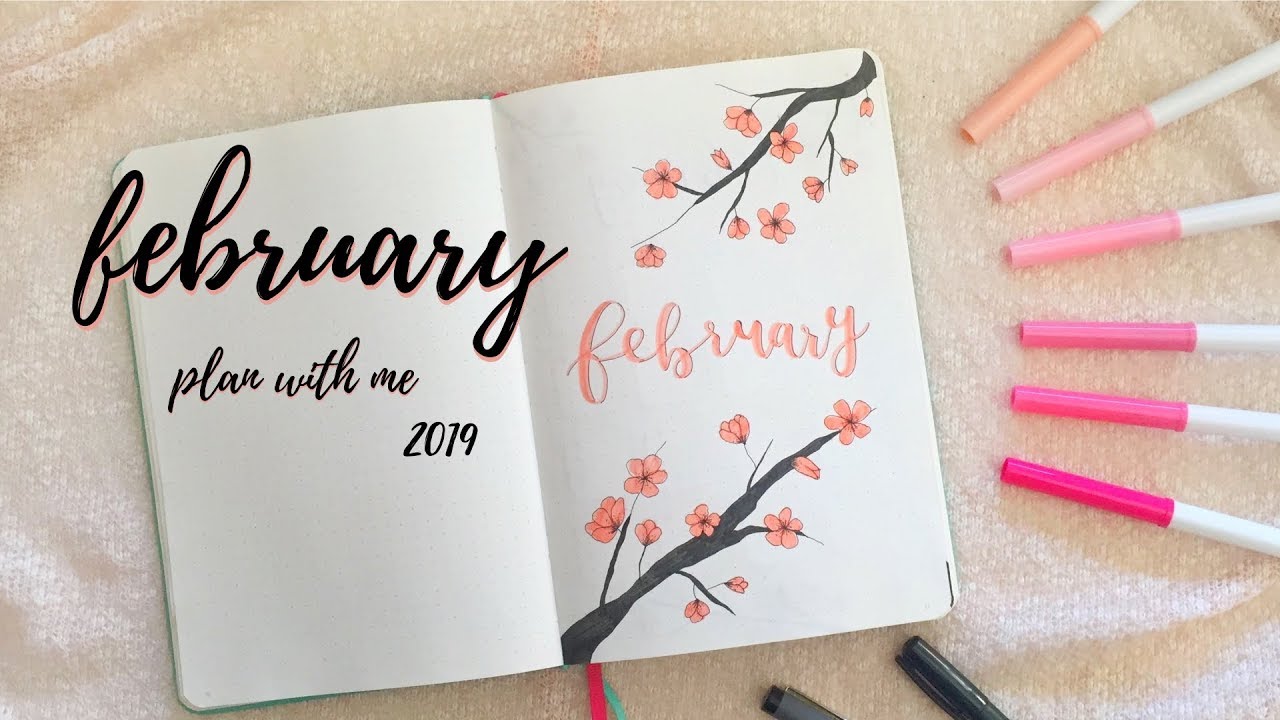 PLAN WITH ME | February 2019 Bullet Journal Setup - Cherry Blossoms Theme