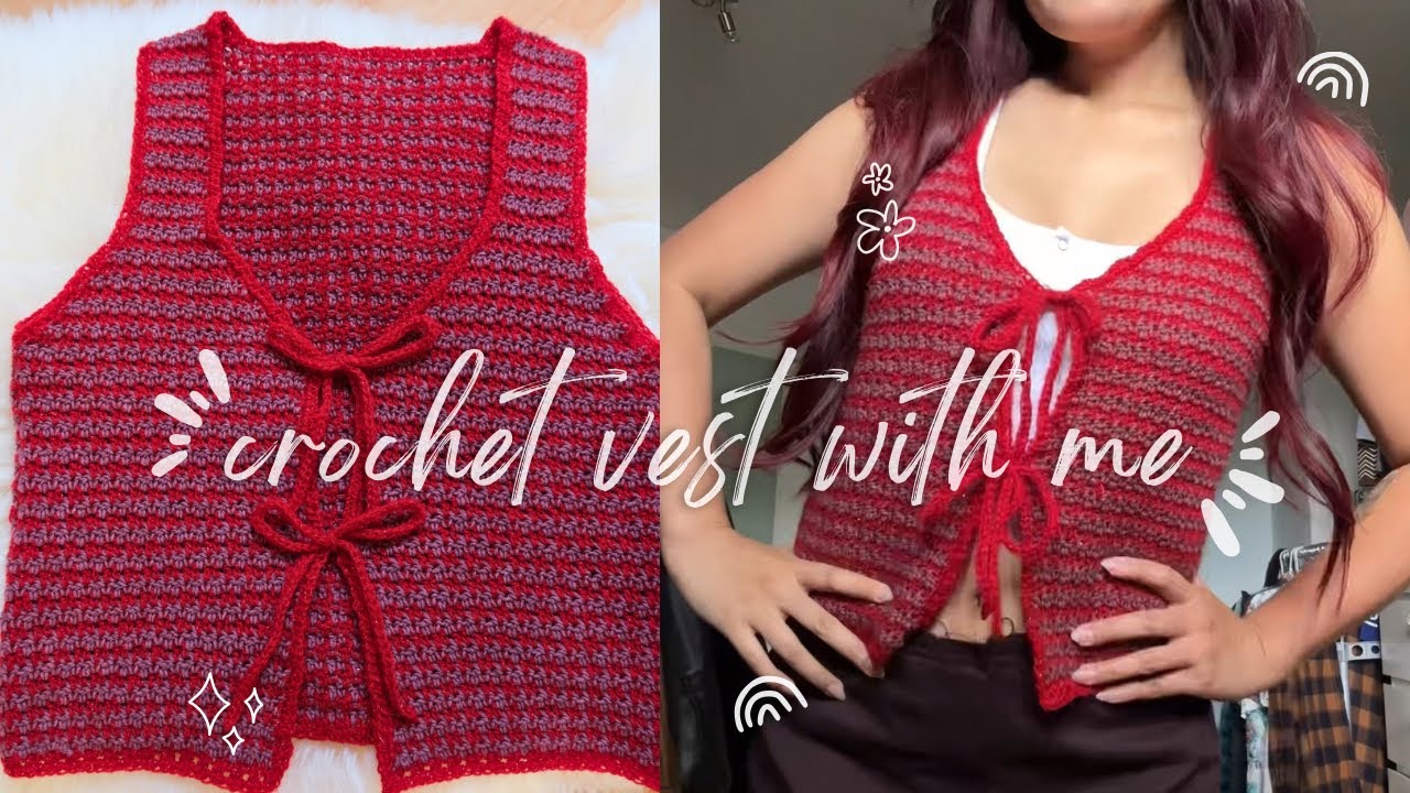 houndstooth crochet vest tutorial ⋆｡‧˚ʚ🍓ɞ˚ // fall wardrobe prep // beginner friendly
