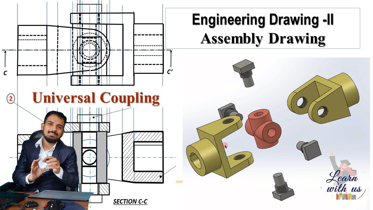 Engineering Drawing -II / Assembly Drawing-Sectional Front View and Top View of Universal Coupling
