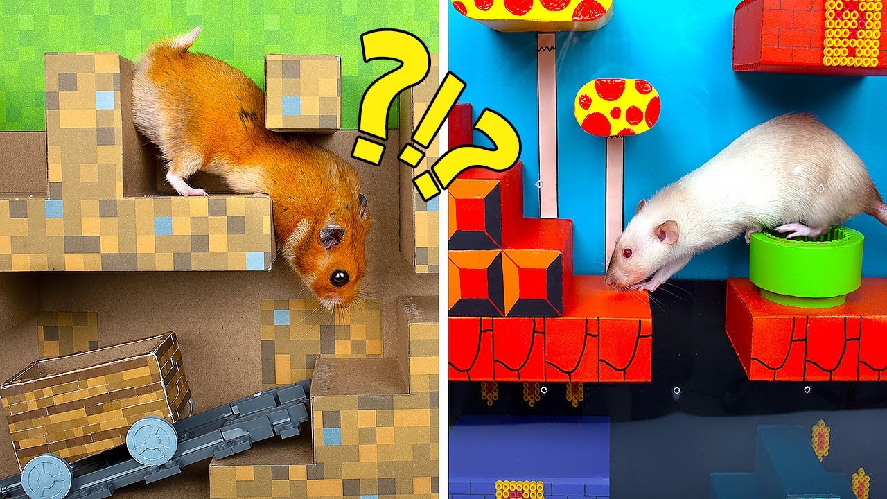Minecraft倉鼠迷宮VS超級瑪利歐老鼠迷宮||硬紙板手工