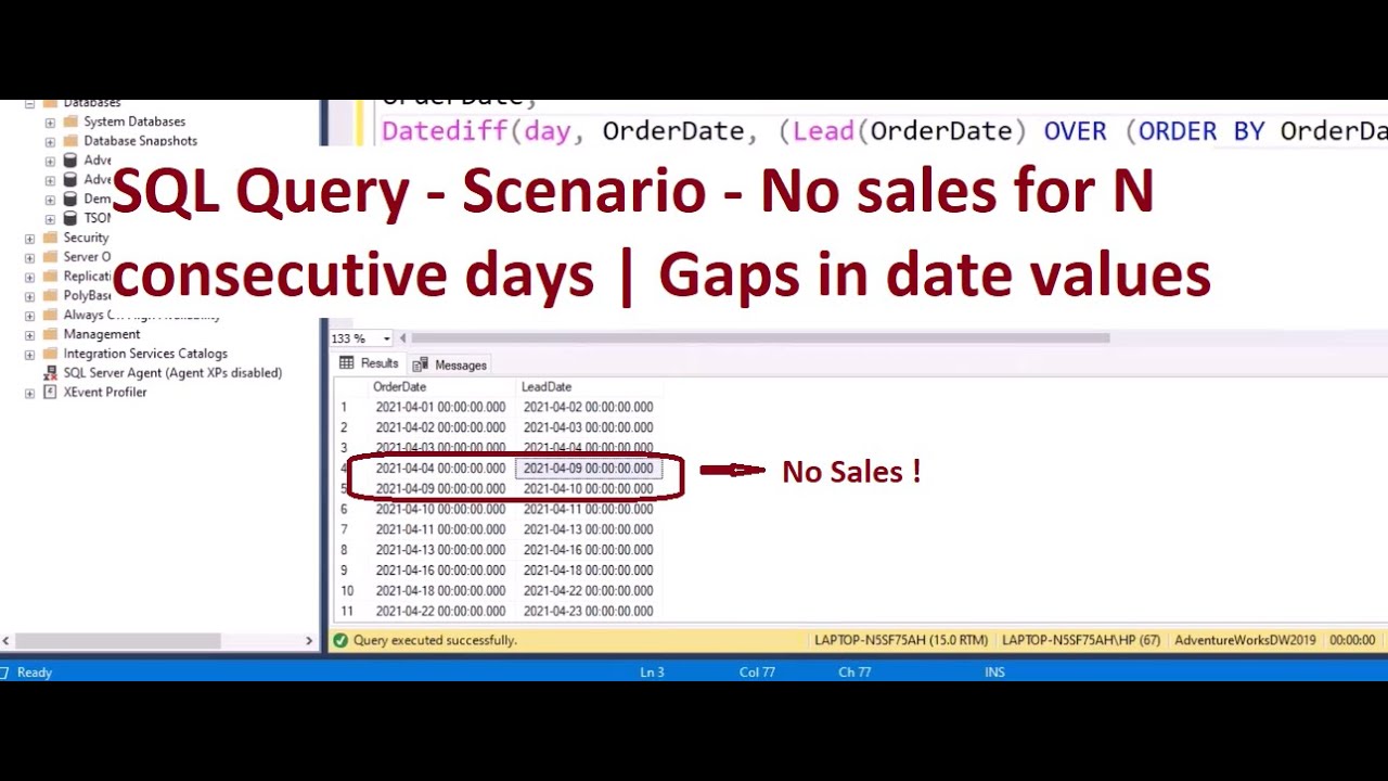 SQL Query Interview Question - Scenario - No sales for n consecutive days | Identify date gaps