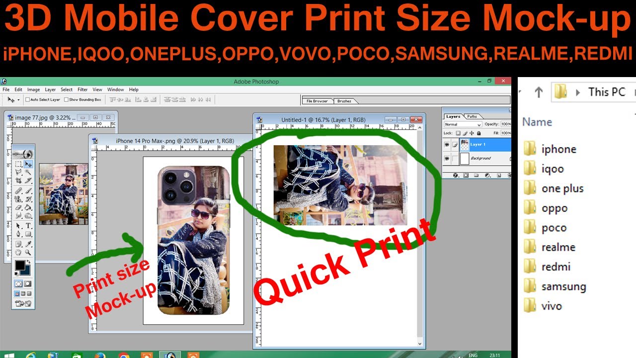 3D Mobile Cover print Size Mock-up.