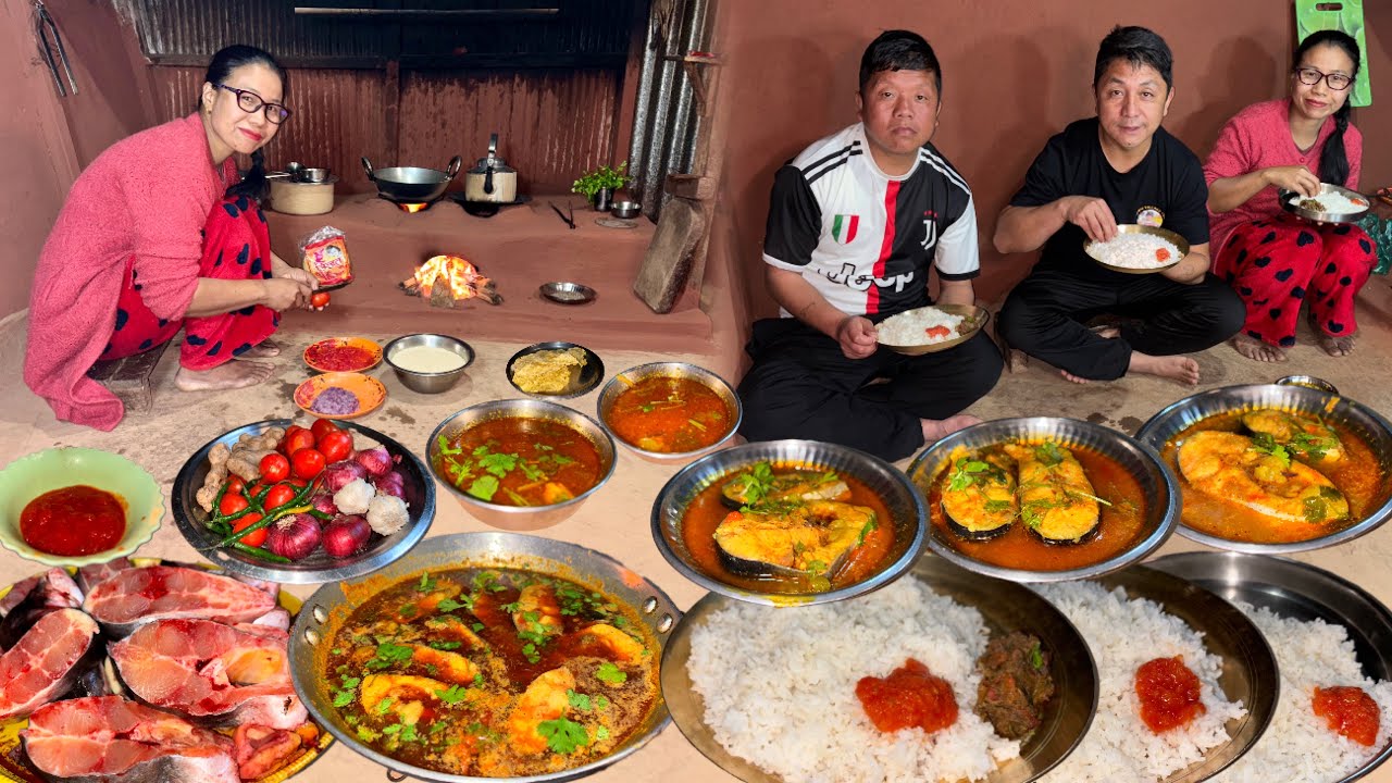Village Dinner : Fish Curry Recipe with Rice - Rural Village Life Cooking & Eating