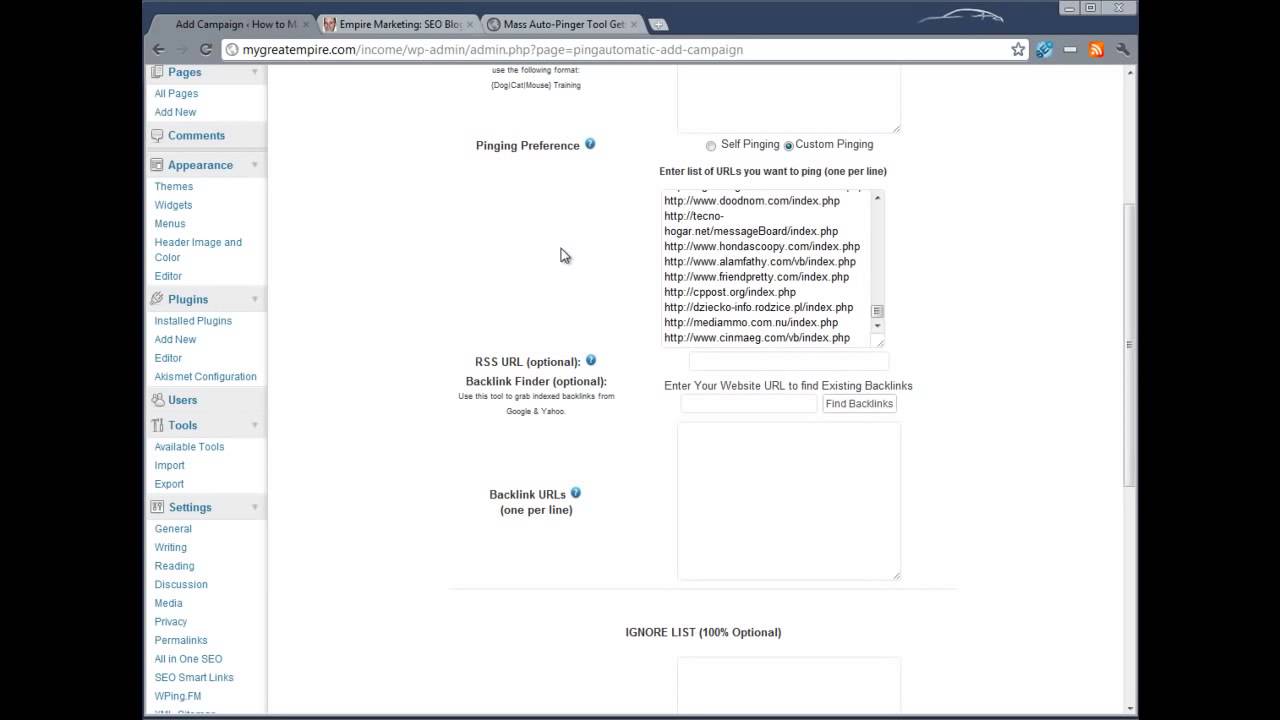 Pingautomatic Wordpress Plugin to Build Backlink for SEO