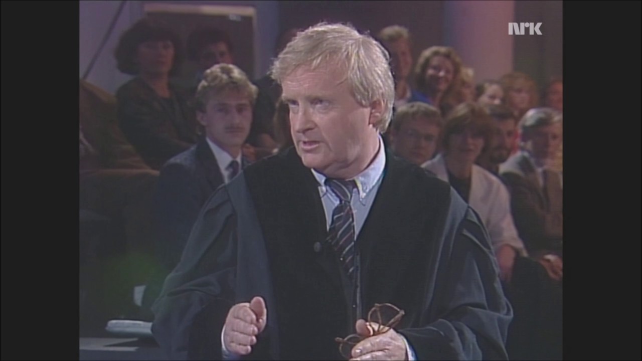 Arne Myrdal forhøres for åpen mikrofon av advokat Staff (1991)