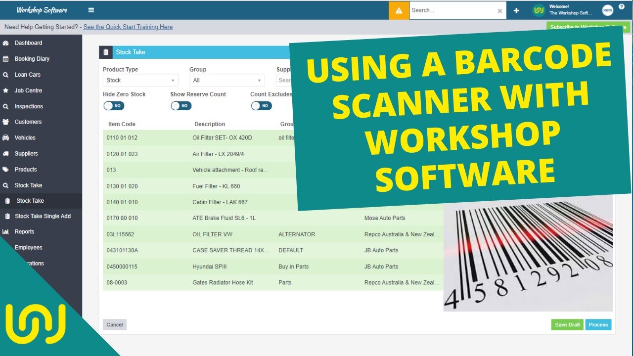 Using a barcode scanner with Workshop Software