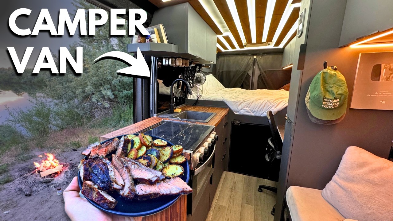 Vanlife Camping, Fishing, and Cooking Steak over the fire