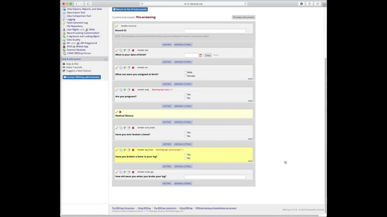 REDCap 101 part 4. Designing an instrument and collecting data