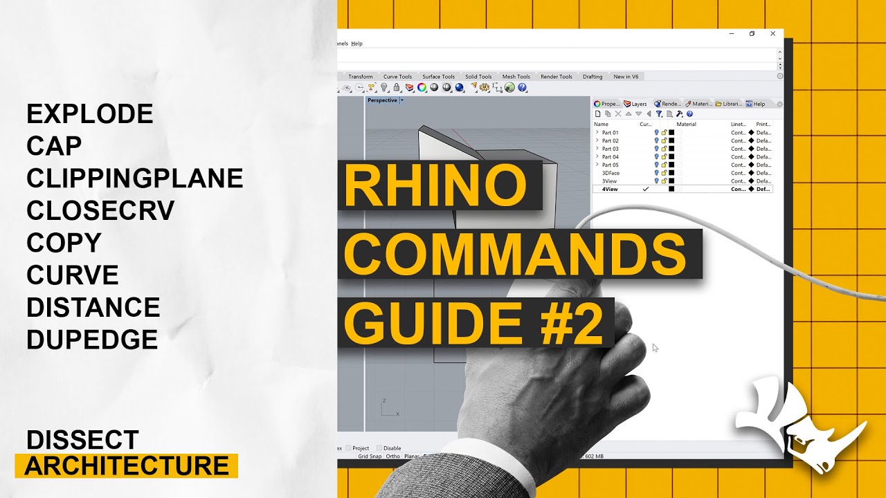 RHINO COMMANDS | GUIDE #2 | Explode, Cap, Clipping Plane, CloseCrv, Copy, Curve, Distance, DupEdge