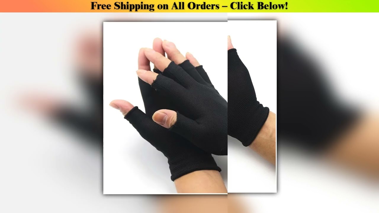 1Pair Black Half Finger Gloves Women Men Knit Nylon Breathable Elastic For Riding Driving Fishing