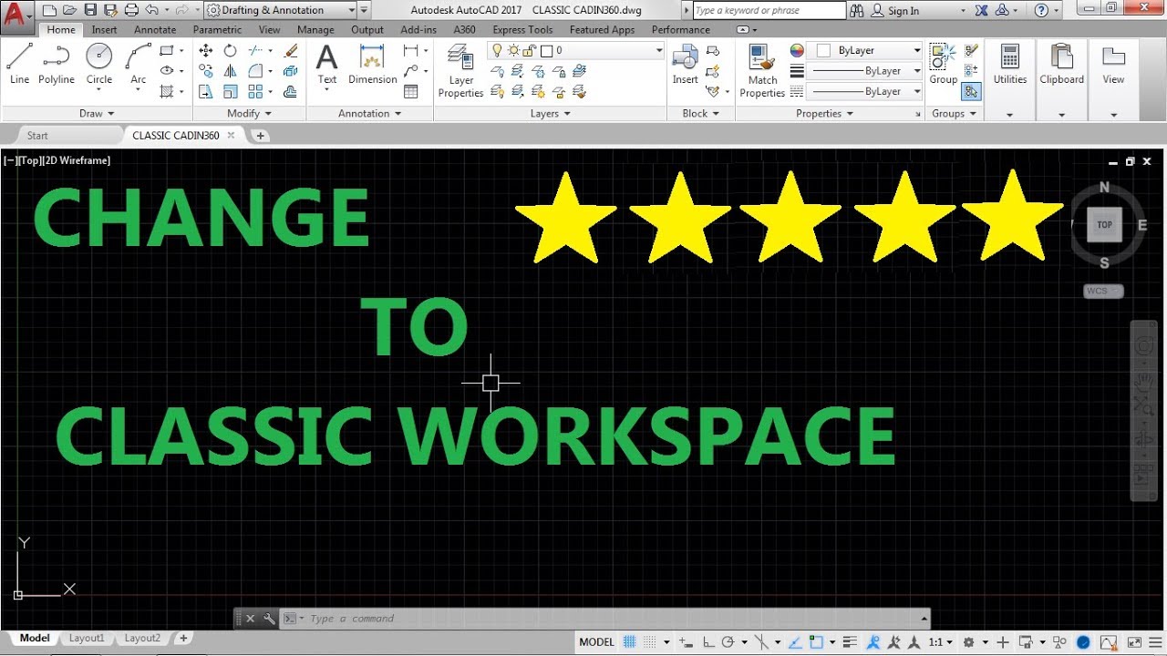 How to change to classic workspace in AutoCAD 2017