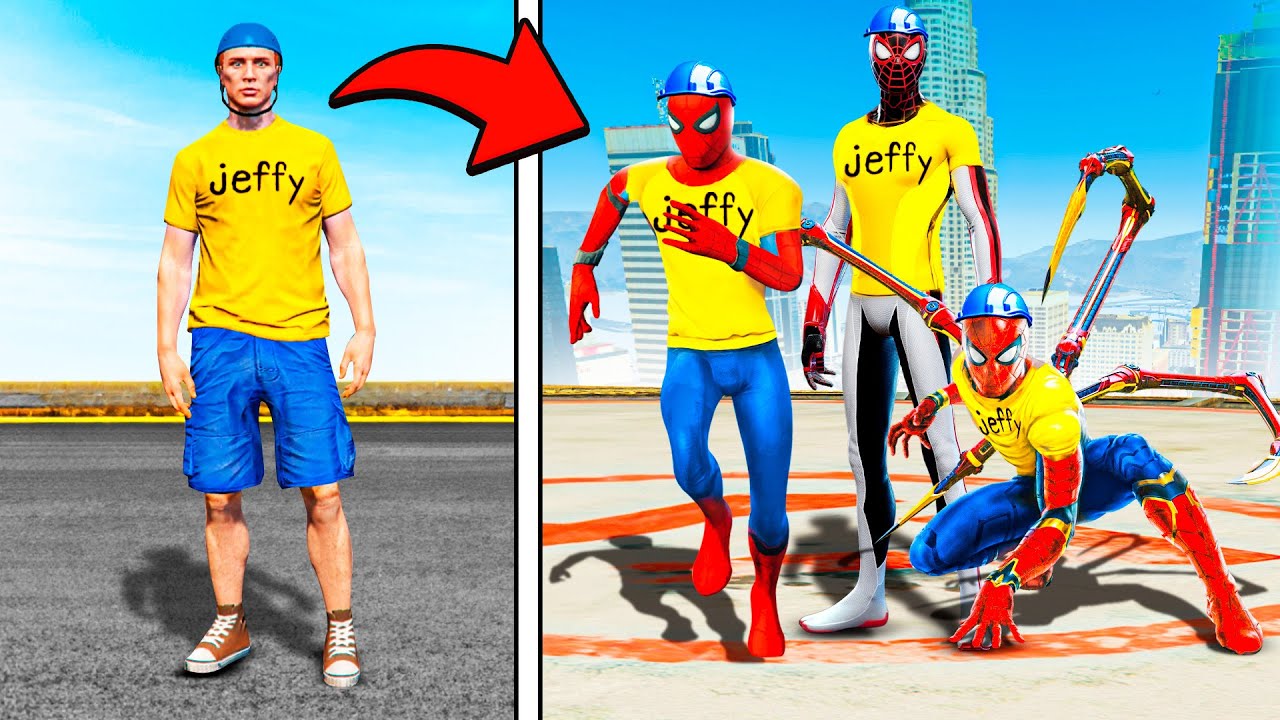 Джеффи становится ВСЕМИ ЧЕЛОВЕКАМИ-ПАУКАМИ в GTA 5!