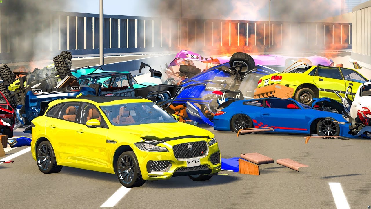 MASSIVE PILE UP SPIKE STRIP CRASHES #3 - BeamNG Drive | CRASHdriven