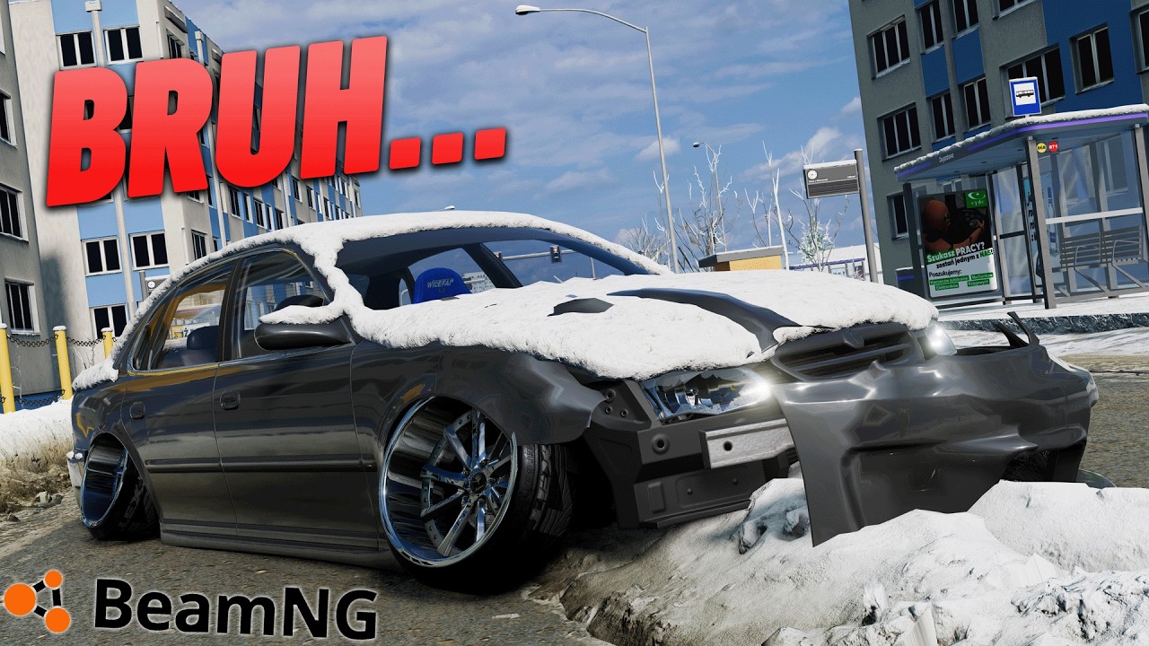 Езда на статичных автомобилях по крайне неровным зимним дорогам в Beamng!!!