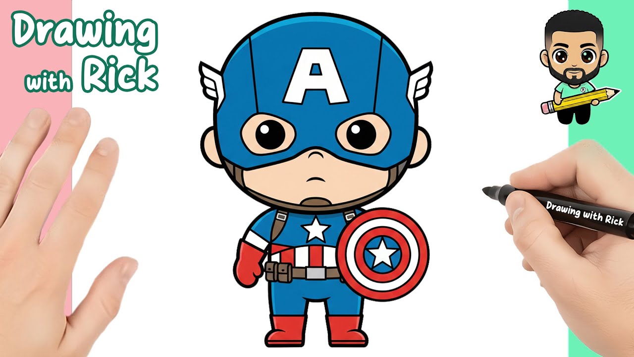 How to Draw BABY CAPTAIN AMERICA KAWAII! 🇺🇸🛡️ | Easy Cute Marvel Avenger Drawing