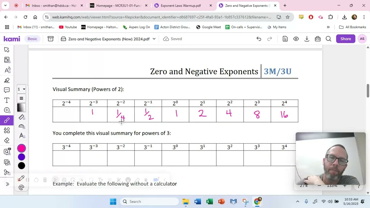 Zero and Negative Exponents (3M/3U)
