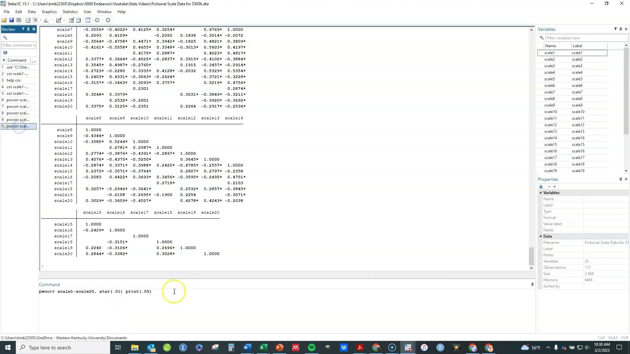Pairwise Correlations in Stata (Pearson, Spearman, Kendall's Tau) Tutorial