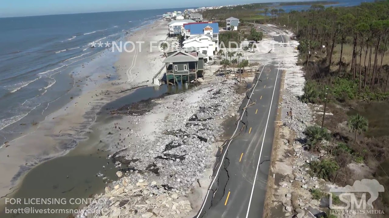 10-12-2018 Cape San Blas, Fl Hurricane Michael aftermath from Helicopter, roads destroyed aerial