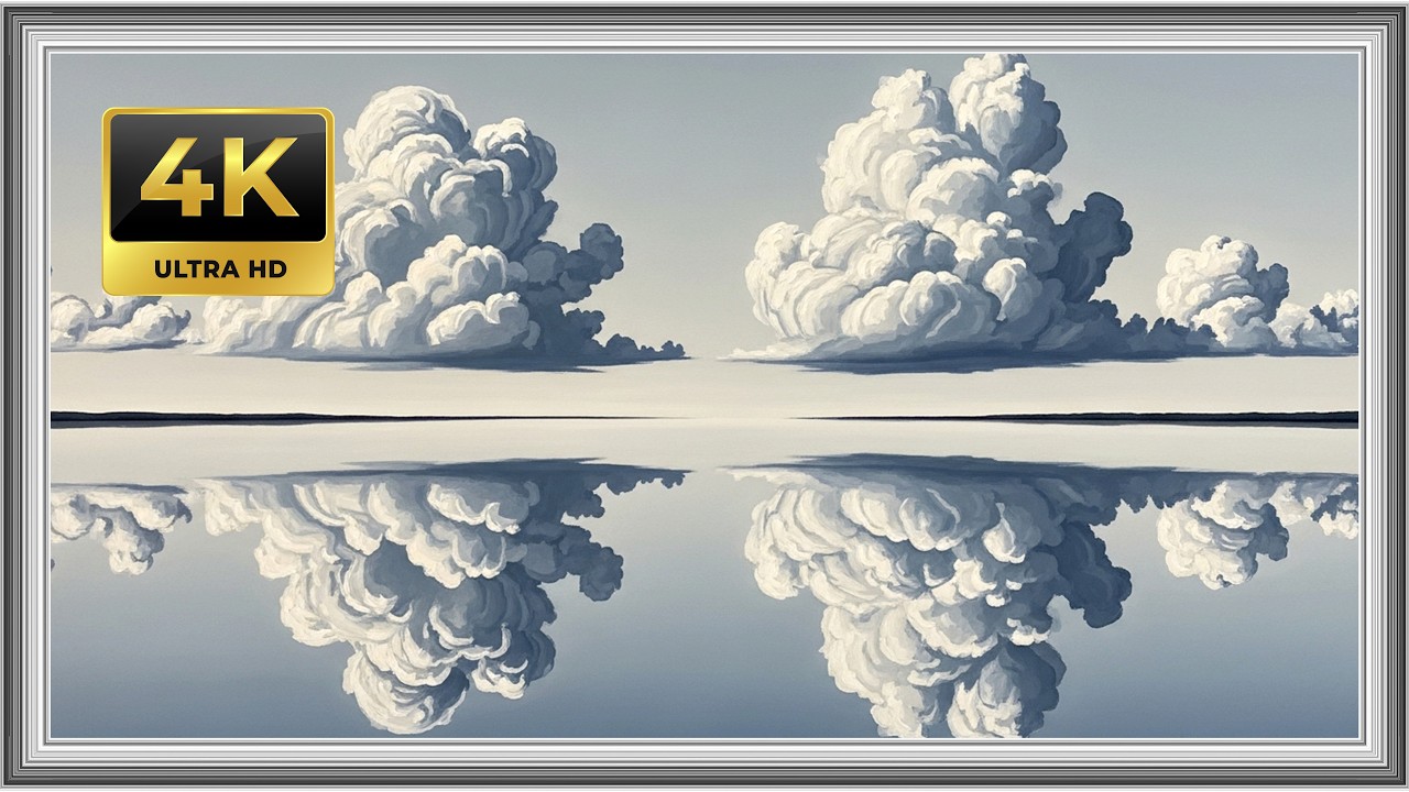 Silent Lake Beneath Marble Clouds | Minimal Luxury TV Frame Art