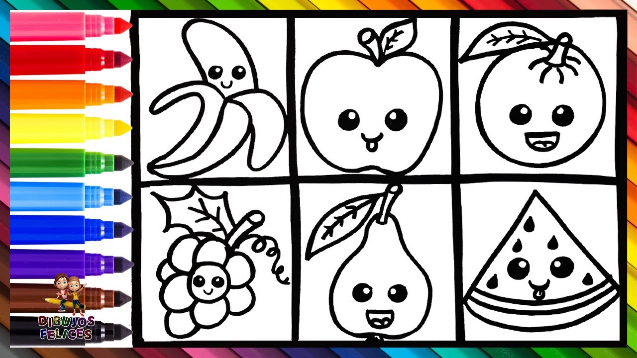 Dibuja y Colorea Frutas 🍎🍊🍌🍐🍇🍉 Dibujos Para Niños