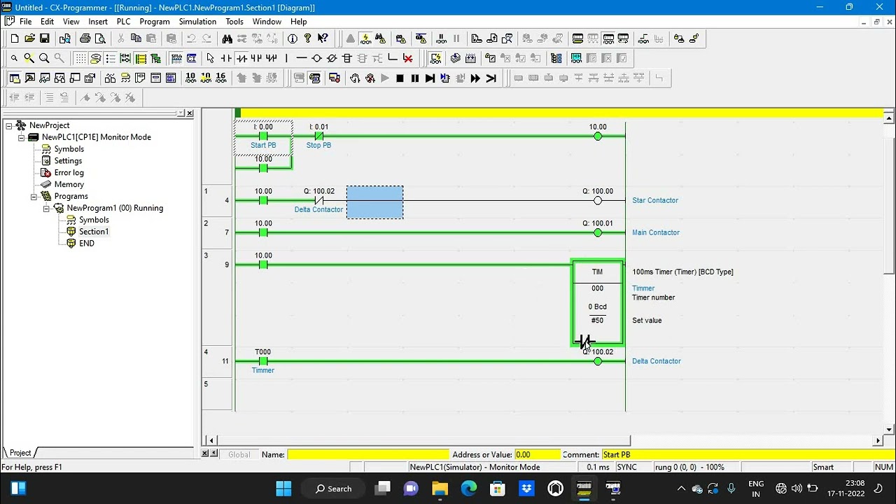 How to create Star delta starter in Omron PLC by using Cx programmer software