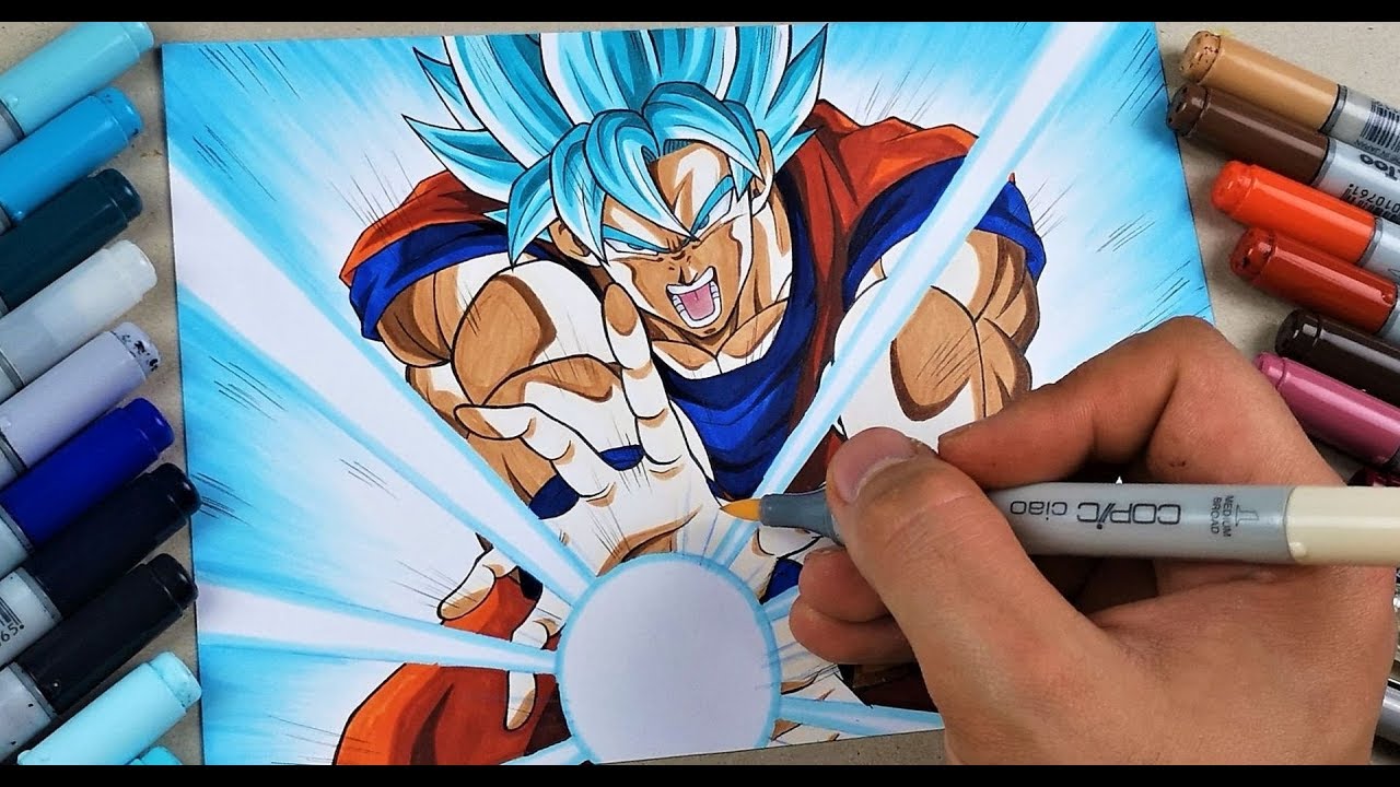 Drawing Goku SSj Blue KameHameHa | TolgArt
