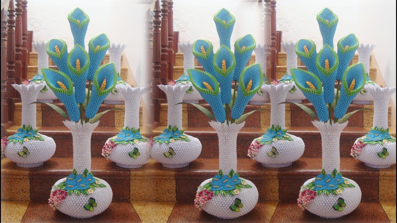 3D Origami Vase V4 Tutorial , paper flower vase | cómo hacer jarrón de origami 3d